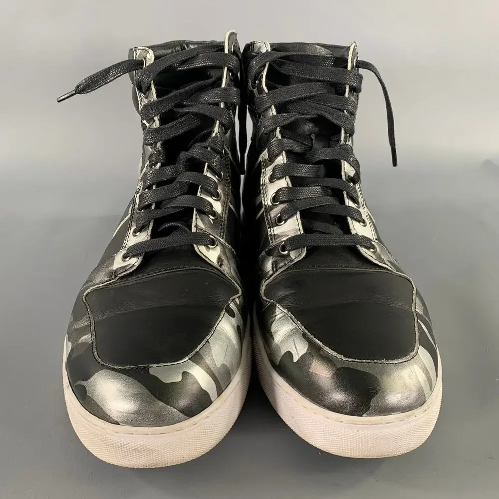 BADGLEY MISCHKA Size 12 Black Silver Camo Leather High Top Sneakers